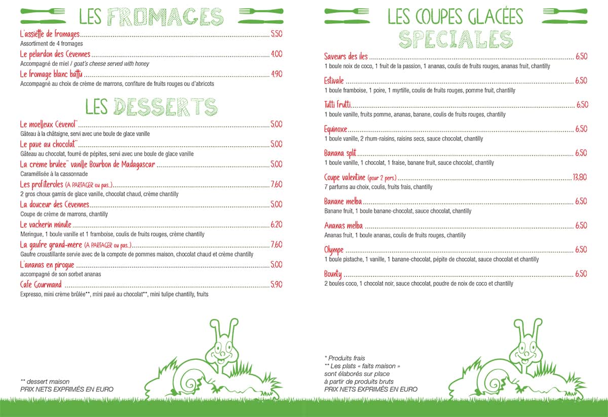 la carte des desserts