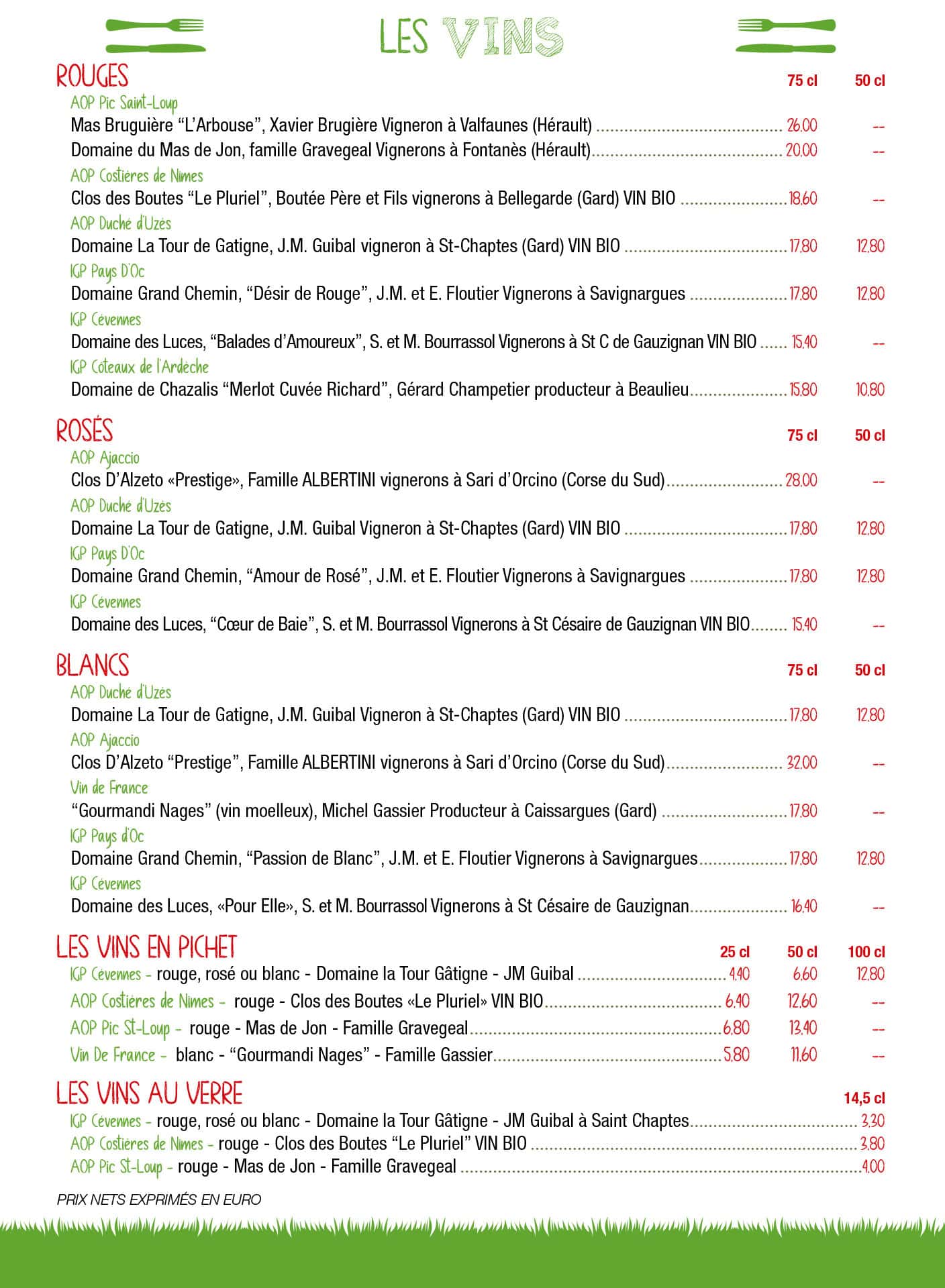 la carte des vins